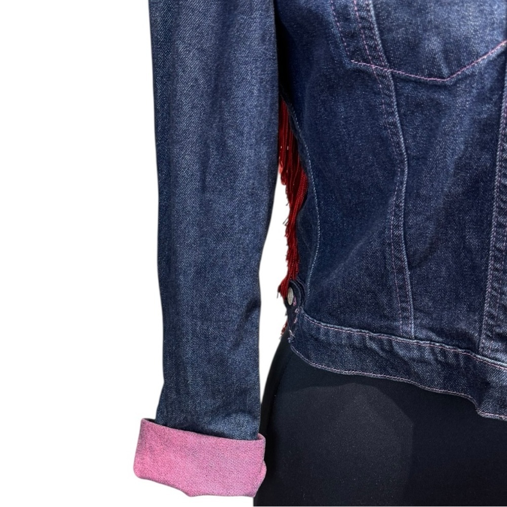 Vintage Polo Jeans Co “Stay Gold” Embellished Cropped Denim Jacket Size S - Picture 7 of 8